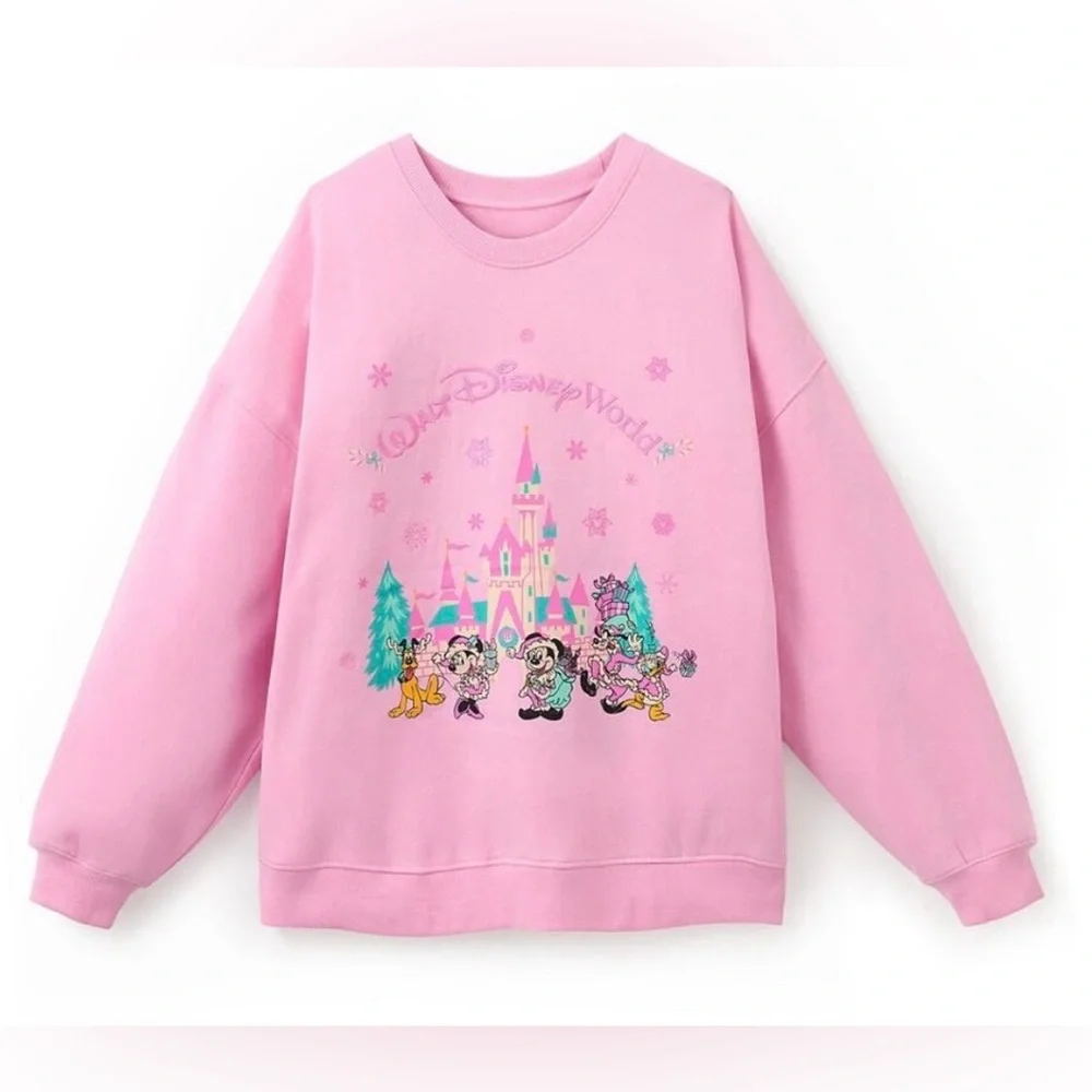 Disney Parks Walt Disney World Pink Christmas Sweatshirt - Picture 1 of 7